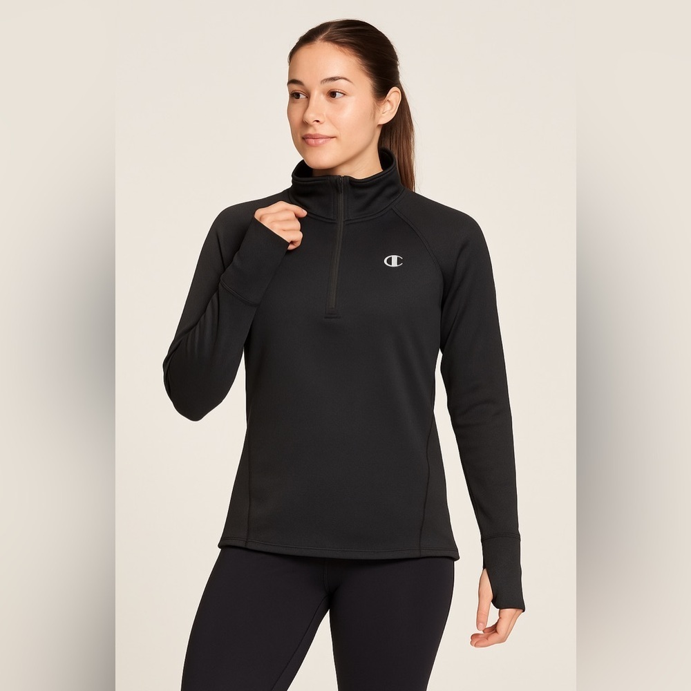 Champion Black Quarter-Zip Pullover Long Sleeve Top Size S